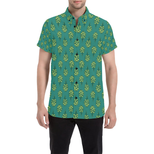 Artichoke Pattern Print Design 04 Men's Short Sleeve Button Up Shirt