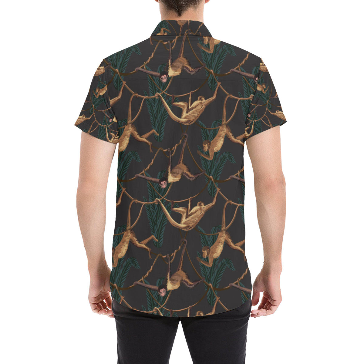 Monkey Pattern Print Design 02 Men's Short Sleeve Button Up Shirt