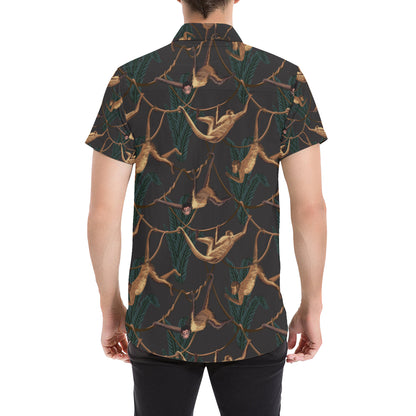 Monkey Pattern Print Design 02 Men's Short Sleeve Button Up Shirt