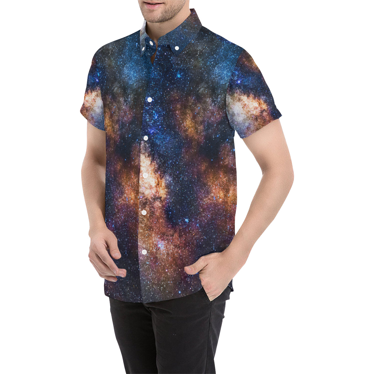 Celestial Milky way Galaxy Men's Short Sleeve Button Up Shirt