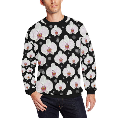 Orchid White Pattern Print Design OR09 Men Long Sleeve Sweatshirt