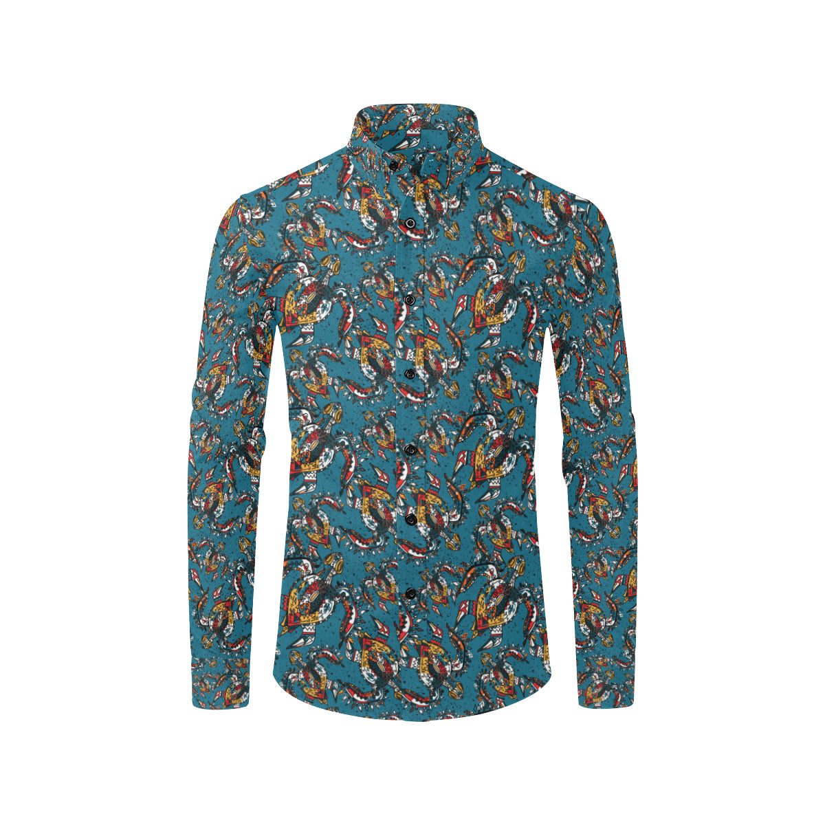 Sea Turtle Tribal Colorful Hand Drawn Men's Long Sleeve Shirt