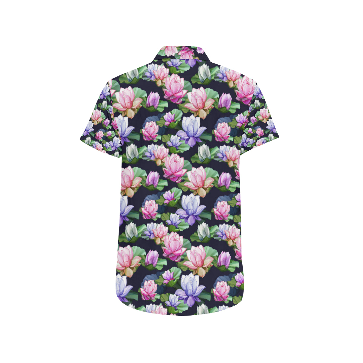 Lotus Flower Print Design Men's Short Sleeve Button Up Shirt