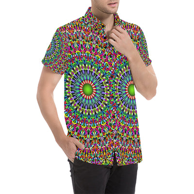 Bohemian Colorful Style Print Men's Short Sleeve Button Up Shirt