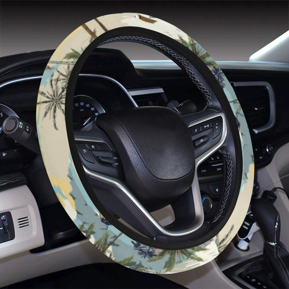 Palm Tree Beach Print Steering Wheel Cover with Elastic Edge