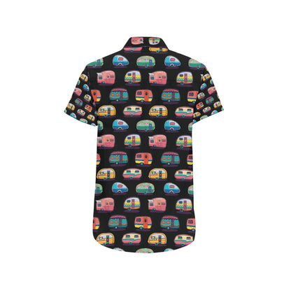 Camper Camping Pattern Men's Short Sleeve Button Up Shirt