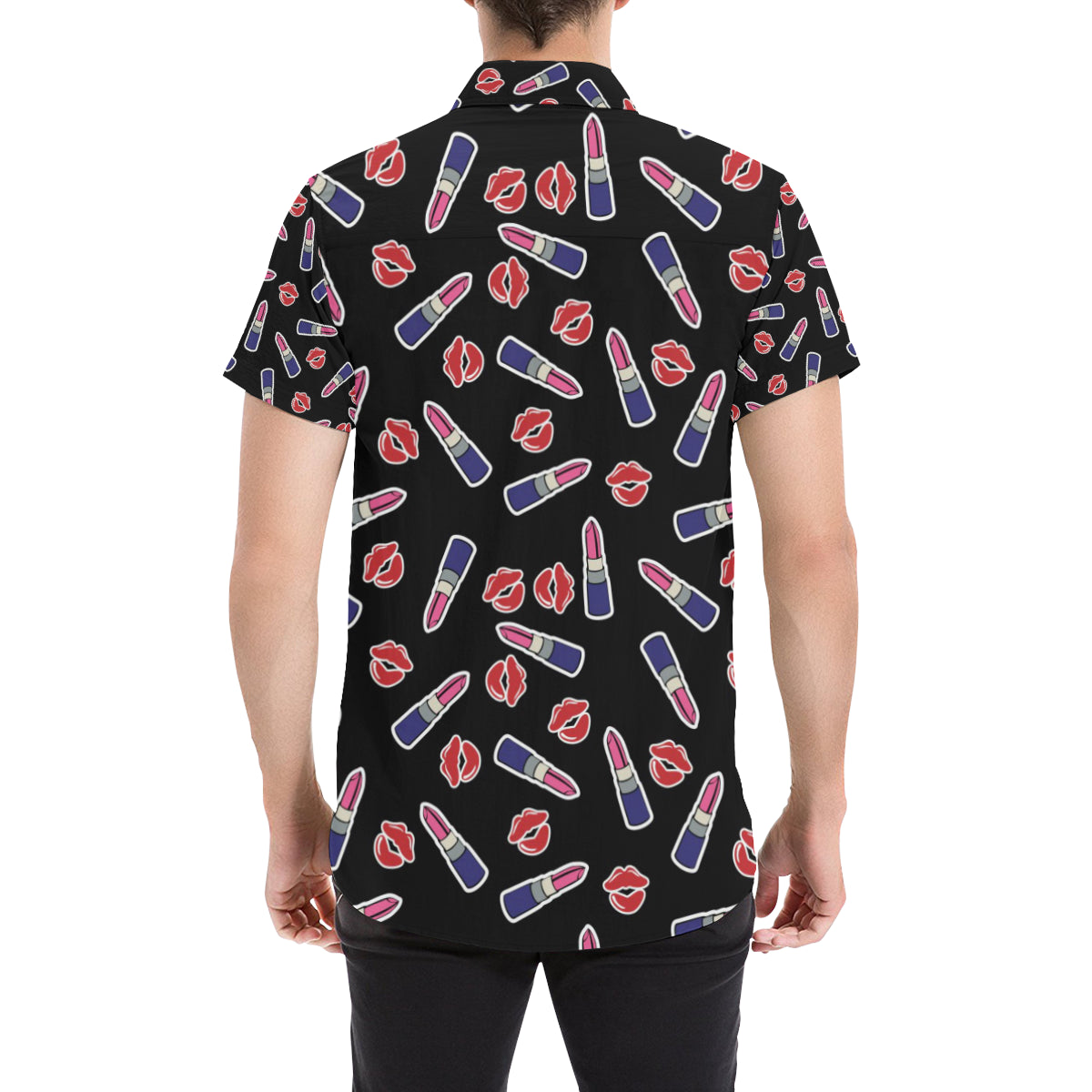 Lipstick Pattern Print Design LT01 Men's Short Sleeve Button Up Shirt