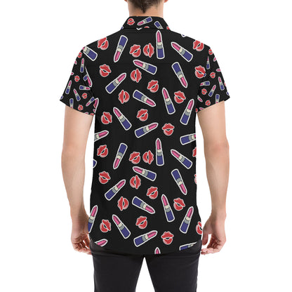 Lipstick Pattern Print Design LT01 Men's Short Sleeve Button Up Shirt