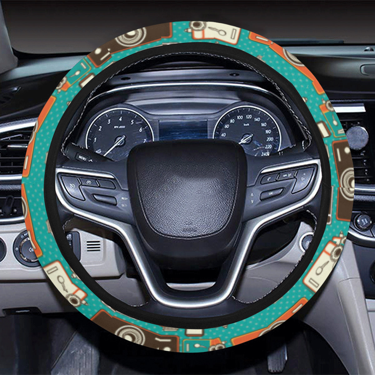Camera Pattern Print Design 02 Steering Wheel Cover with Elastic Edge