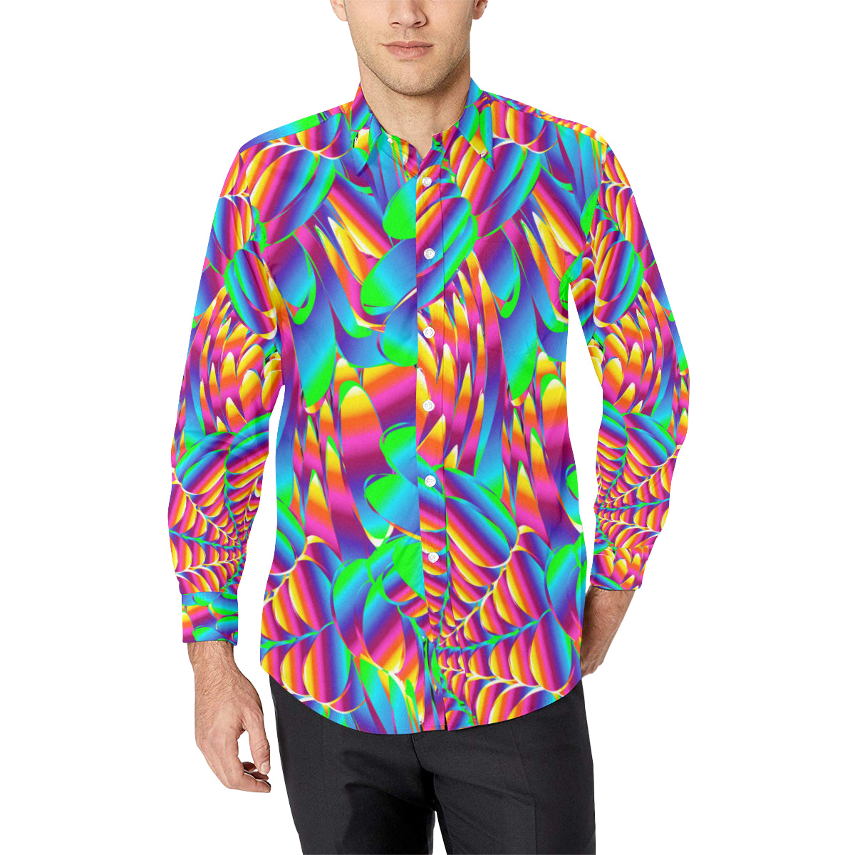 Psychedelic Trippy Pattern Men's Long Sleeve Shirt