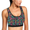 Sugar Skull Floral Design Themed Print Sports Bra