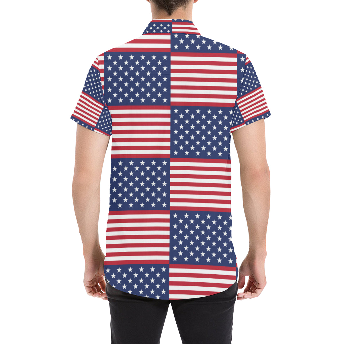 Patriotic US Flag Pattern Print Design A03 Men's Short Sleeve Button Up Shirt
