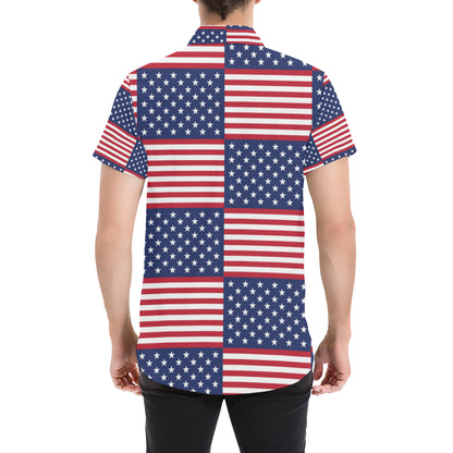 Patriotic US Flag Pattern Print Design A03 Men's Short Sleeve Button Up Shirt