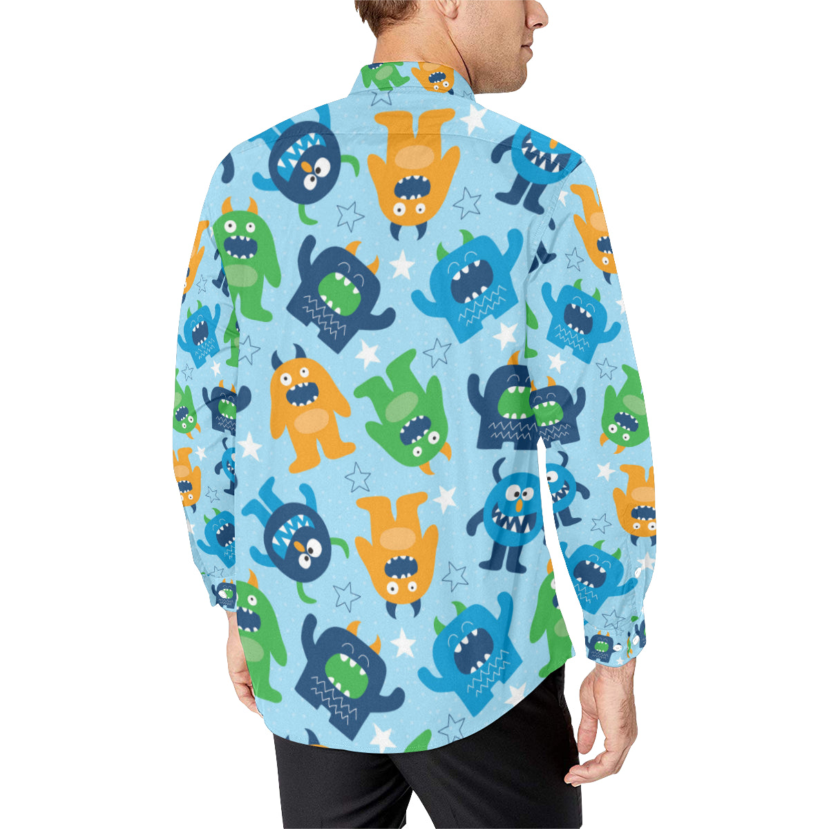 Monster Cartoon Pattern Print Design 04 Men's Long Sleeve Shirt