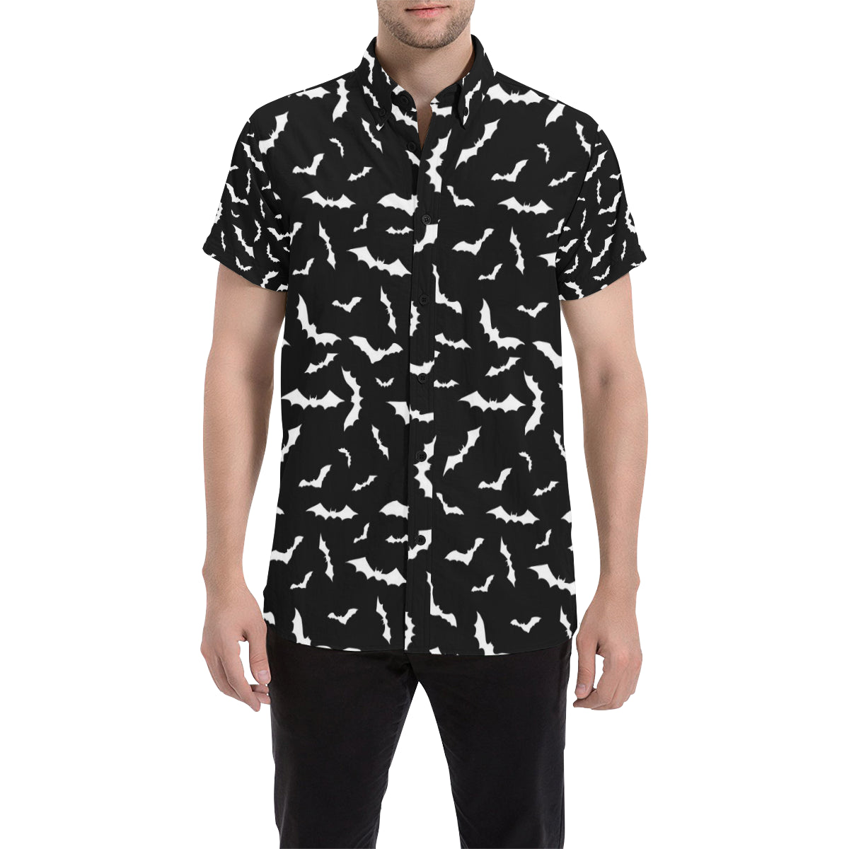 Bat Pattern Print Design 05 Men's Short Sleeve Button Up Shirt