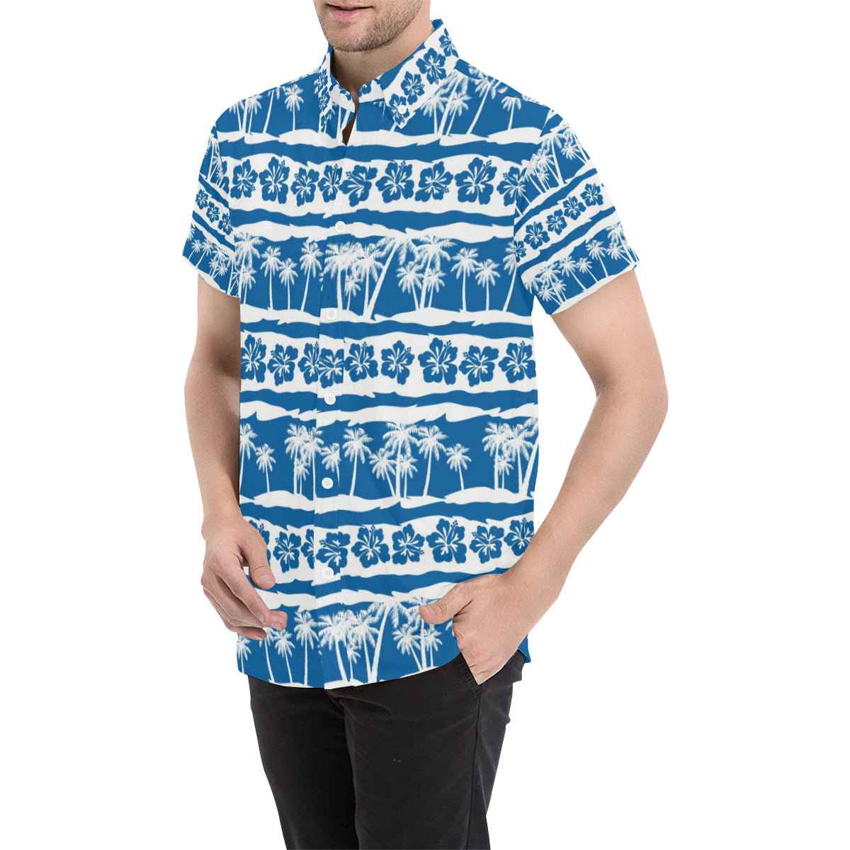 Hawaiian Themed Pattern Print Design H021 Men's Short Sleeve Button Up Shirt
