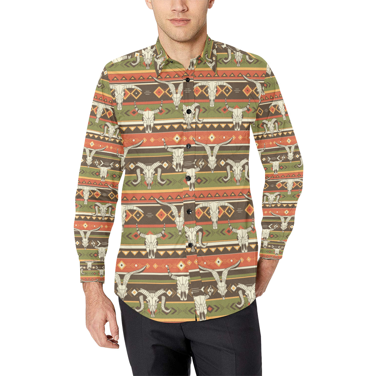 American indian Skull Animal Men's Long Sleeve Shirt