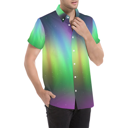 Aurora Borealis Pattern Print Design 03 Men's Short Sleeve Button Up Shirt