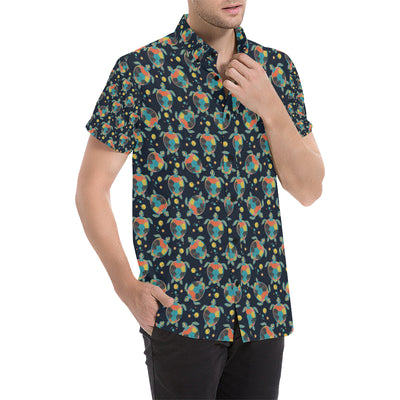 Sea Turtle Colorful with bubble Print Men's Short Sleeve Button Up Shirt