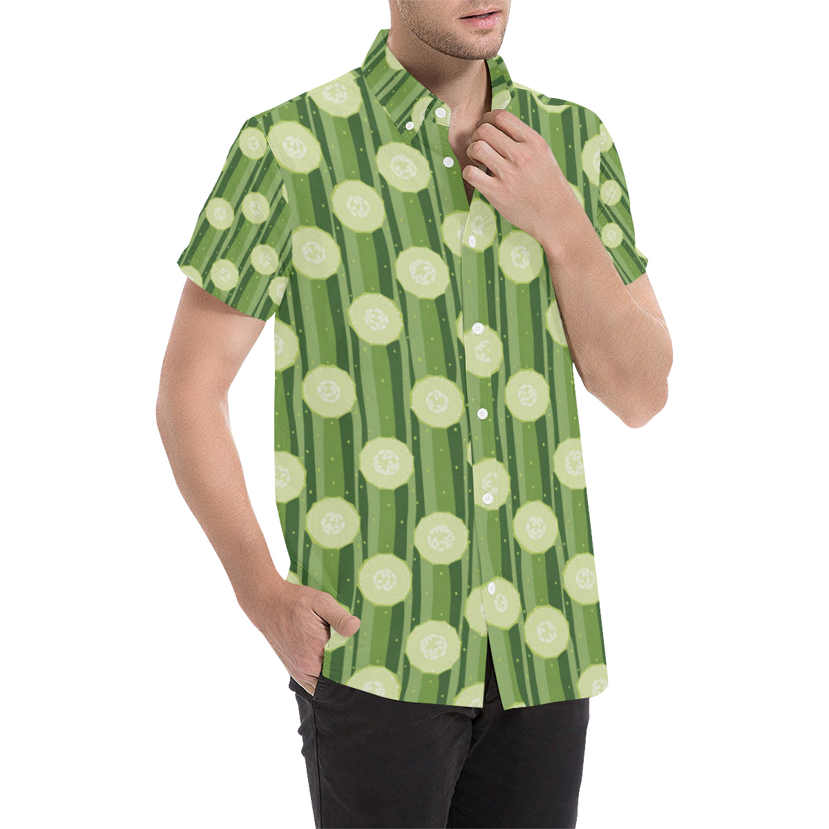 Cucumber Pattern Print Design CC03 Men's Short Sleeve Button Up Shirt
