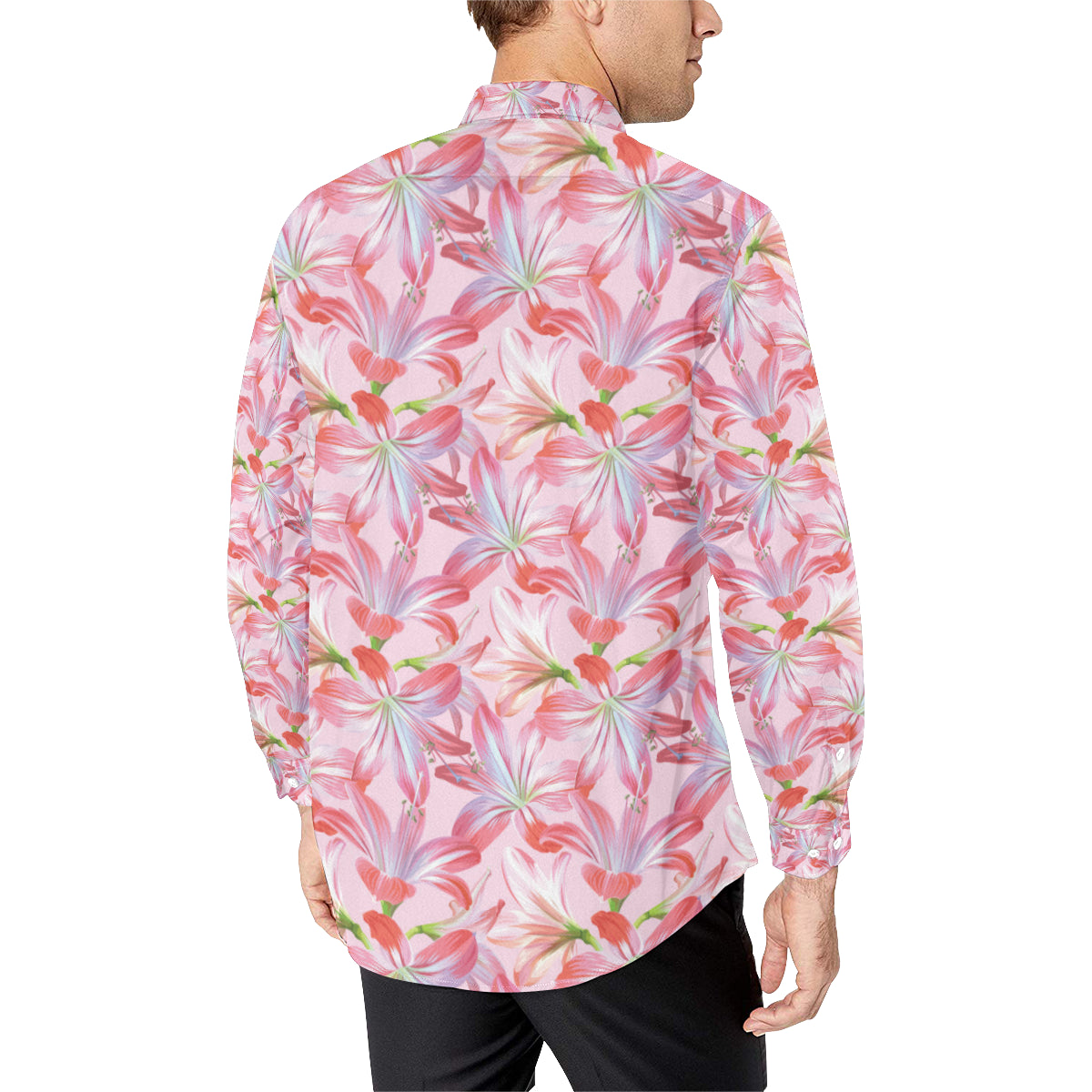 Amaryllis Pattern Print Design 02 Men's Long Sleeve Shirt