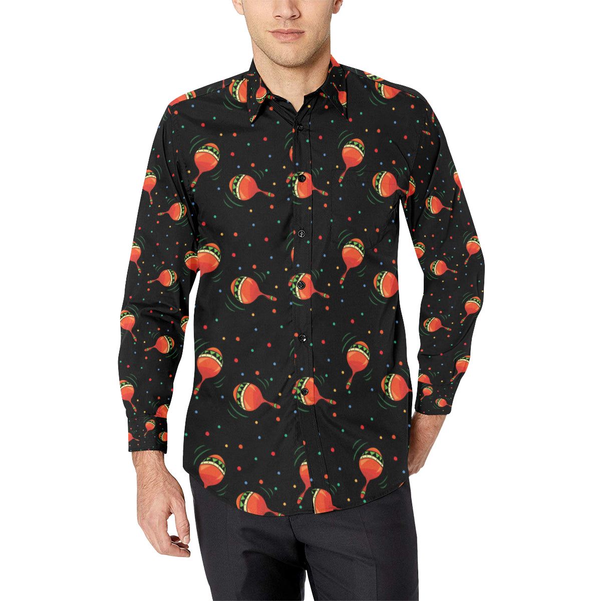Maracas Pattern Print Design 03 Men's Long Sleeve Shirt