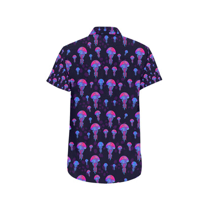 Jellyfish Neon Print Men's Short Sleeve Button Up Shirt