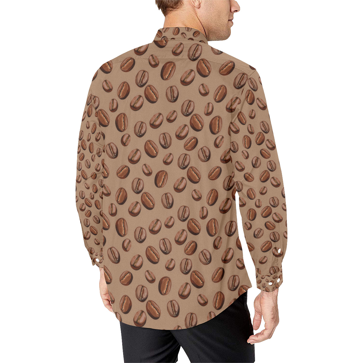 Coffee Pattern Print Design 07 Men's Long Sleeve Shirt