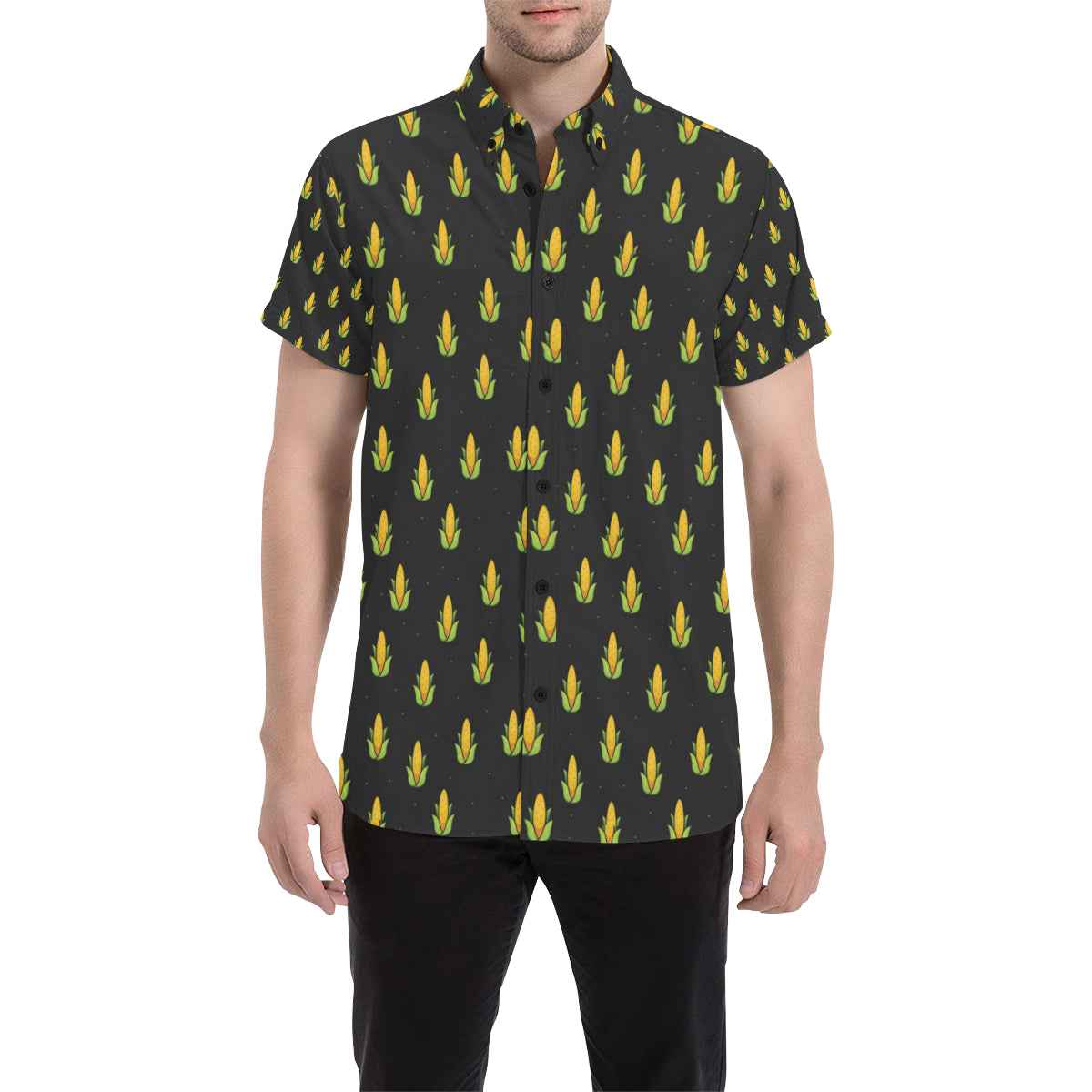 Corn Pattern Print Design 04 Men's Short Sleeve Button Up Shirt