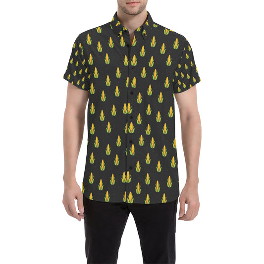 Corn Pattern Print Design 04 Men's Short Sleeve Button Up Shirt