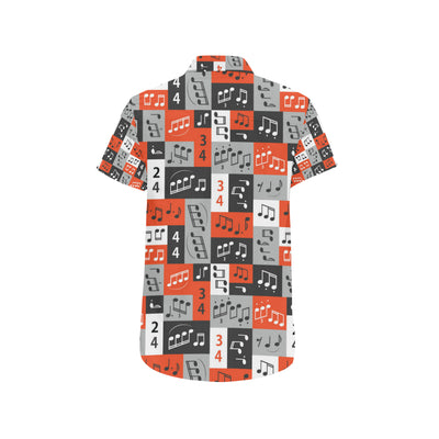 Music Note Design Themed Print Men's Short Sleeve Button Up Shirt