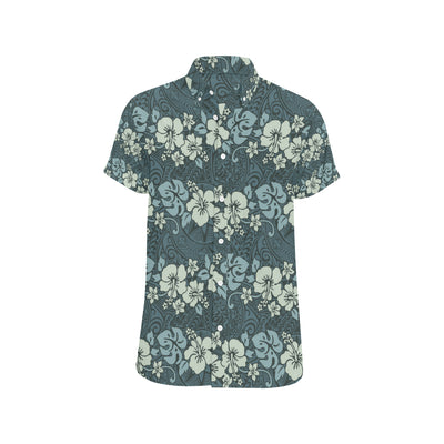 Flower Hawaiian Hibiscus Style Print Pattern Men's Short Sleeve Button Up Shirt