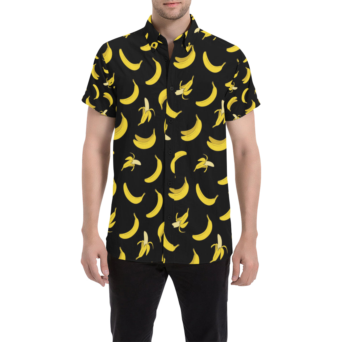 Banana Pattern Print Design BA05 Men's Short Sleeve Button Up Shirt