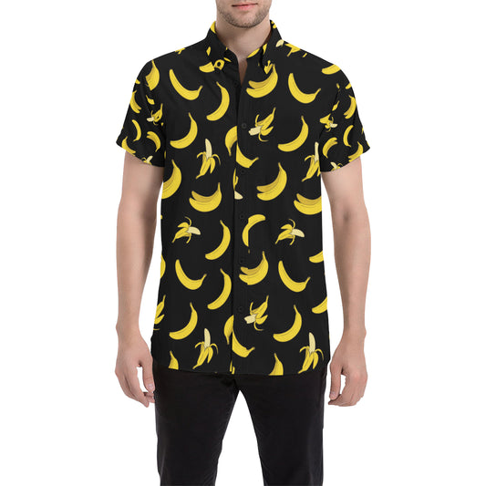 Banana Pattern Print Design BA05 Men's Short Sleeve Button Up Shirt
