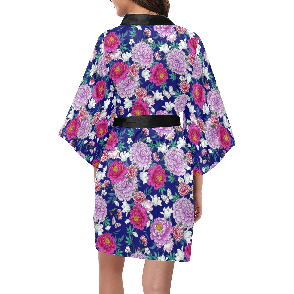 Dahlia Pattern Print Design DH013 Women's Short Kimono