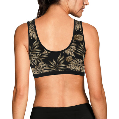 Brown Tropical Palm Leaves Sports Bra