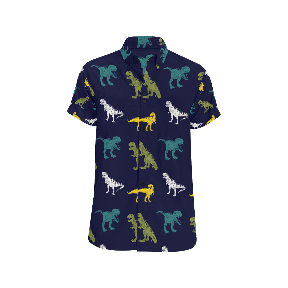 T Rex Pattern Print Design A07 Men's Short Sleeve Button Up Shirt