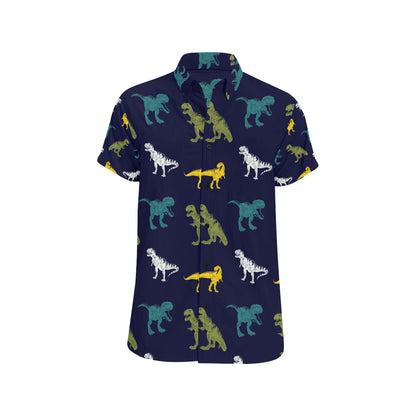 T Rex Pattern Print Design A07 Men's Short Sleeve Button Up Shirt