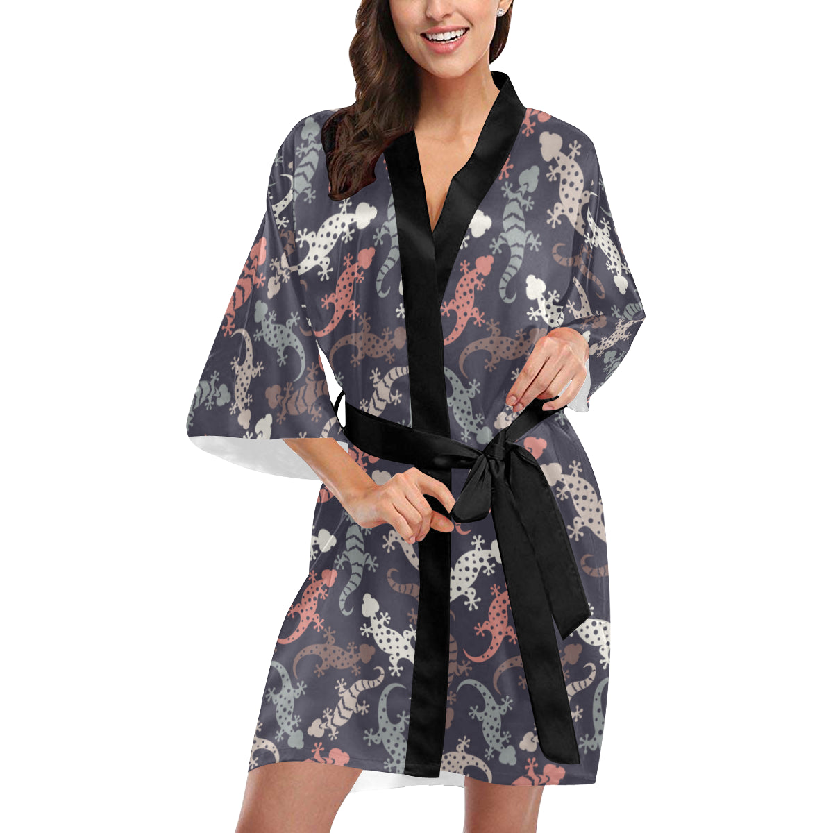 Gecko Pattern Print Design 02 Women's Short Kimono
