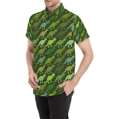 T Rex Pattern Print Design A03 Men's Short Sleeve Button Up Shirt