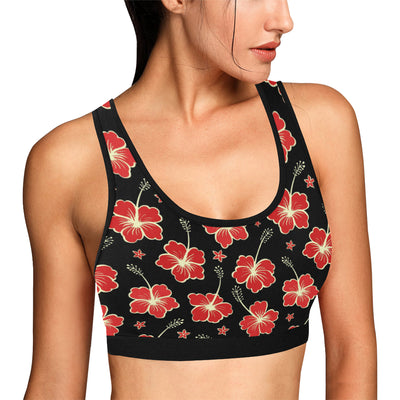 Red Hibiscus Pattern Print Design HB021 Sports Bra