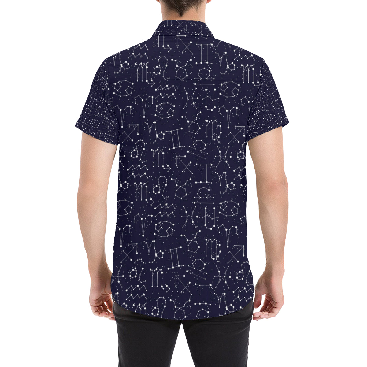 Zodiac Pattern Design Print Men's Short Sleeve Button Up Shirt