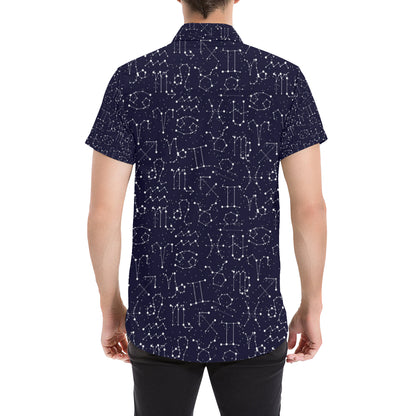 Zodiac Pattern Design Print Men's Short Sleeve Button Up Shirt