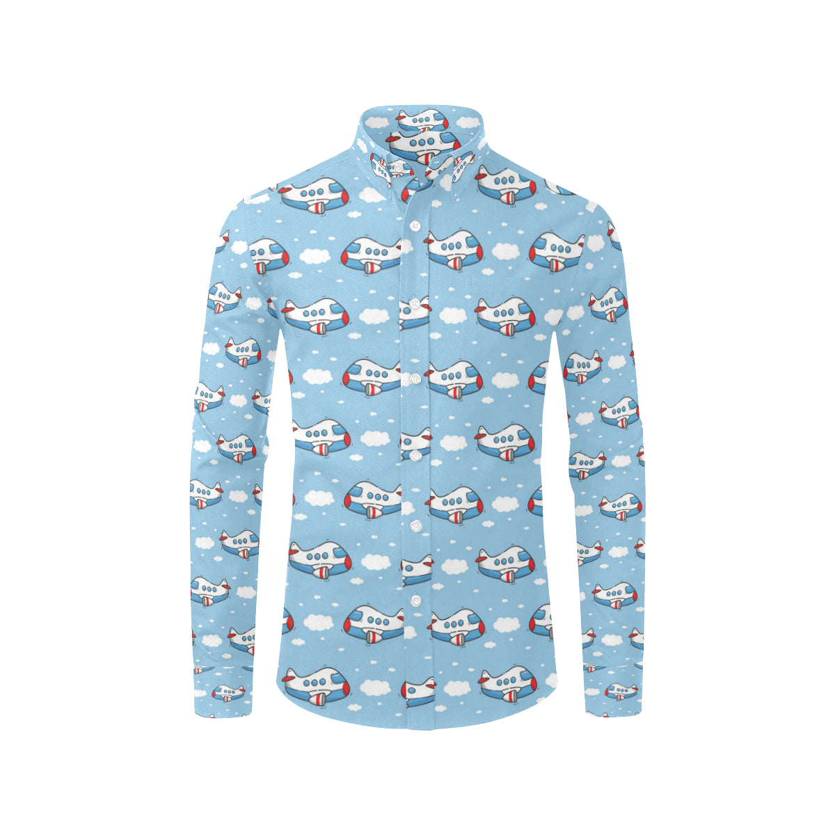 Airplane Cartoon Pattern Print Design 07 Men's Long Sleeve Shirt