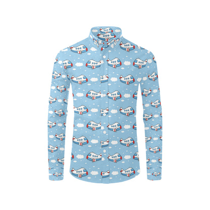 Airplane Cartoon Pattern Print Design 07 Men's Long Sleeve Shirt