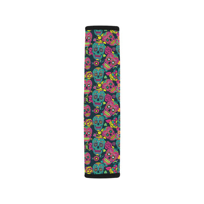 Sugar Skull Floral Design Themed Print Car Seat Belt Cover