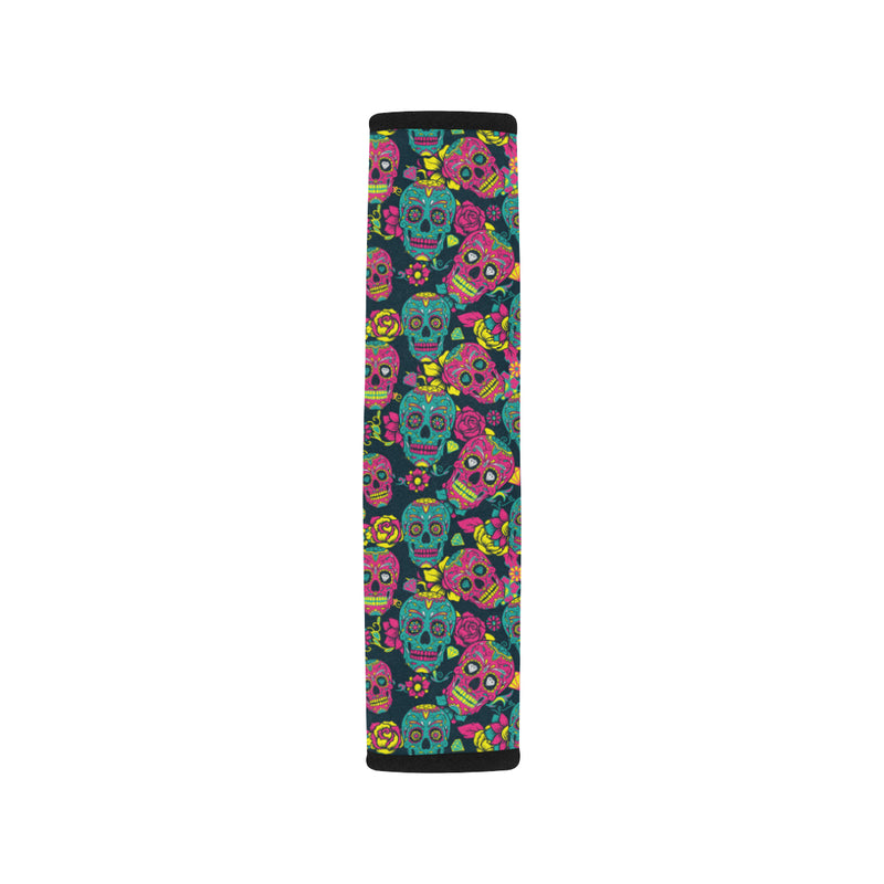 Sugar Skull Floral Design Themed Print Car Seat Belt Cover