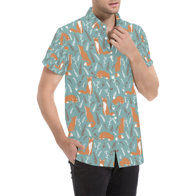 Fox Forest Print Pattern Men's Short Sleeve Button Up Shirt