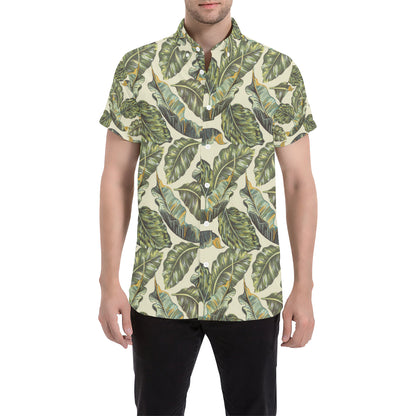 Banana Leaf Pattern Print Design BL08 Men's Short Sleeve Button Up Shirt