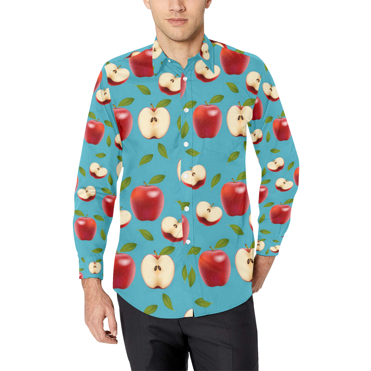Apple Pattern Print Design AP012 Men's Long Sleeve Shirt